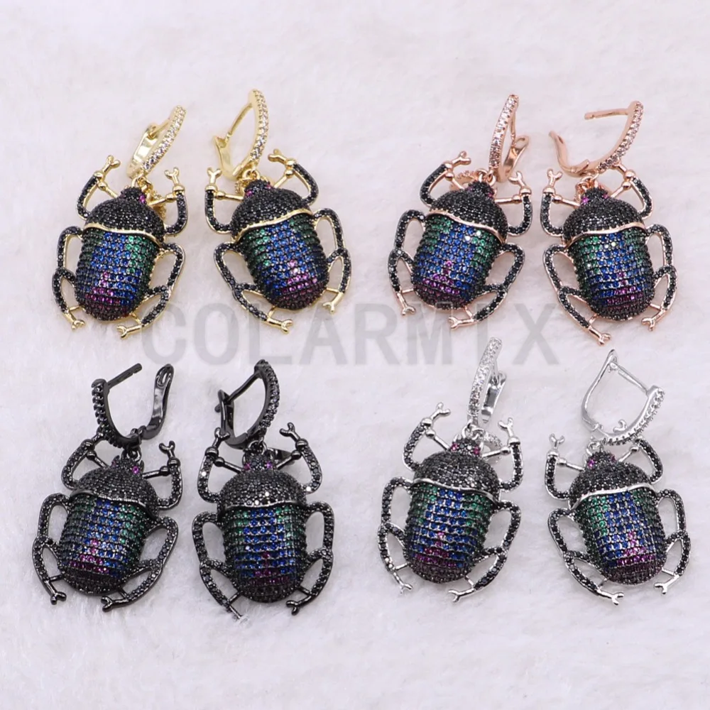 

2 Pairs zircon beetles earrings High quality metal beetles Micro pave zircon inset hook earrings Jewelry earrings for lady 3766