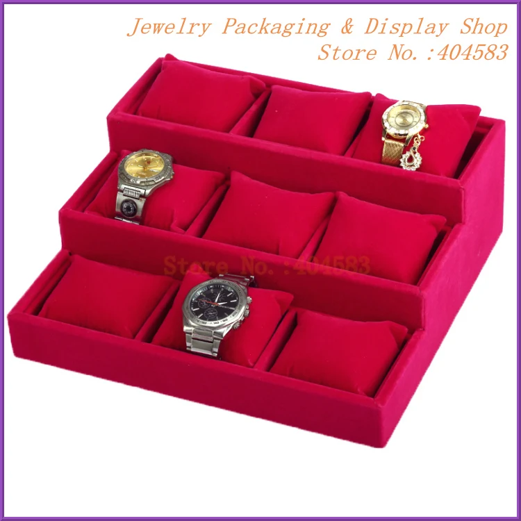 

Store displays 9 Slot Pink Velvet Watch Tray with Pillows
