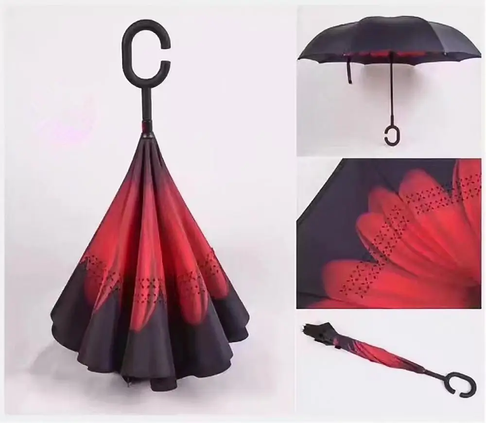 Ветрозащитный обратный складной двойной слой перевернутый зонтик самостоящий зонтик дождь/солнце для женщин/мужчин высокое качество подарок flowe прочный - Цвет: hongjuhua