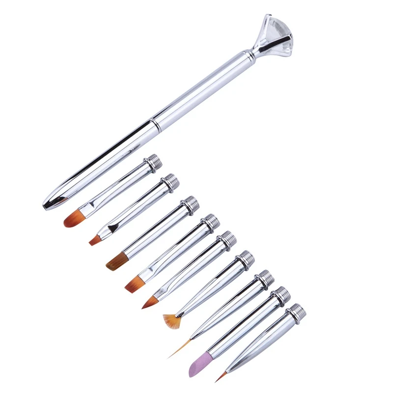 

MONJA 1 Piece 10 Replaceable Head Nail Pen Brush Engraving Nail Lining Painting Pen Uv Glue Expansion Brush Multi-Head Pen