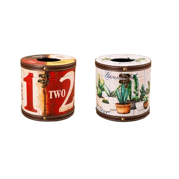 

Round Leather Tissue Box Retro Napkin Case Home Kitchen Storage Tissue Case Napkin Paper Holder Case Paper Dispenser Rack