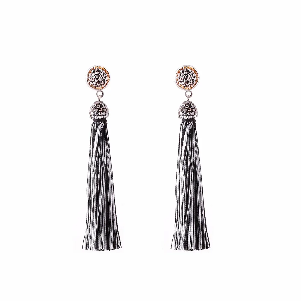 09 New Women Tassel Earrings Boho Bohemian Long Exaggerated Silk Fabric Dangling Earrings For Women Orecchini Lunghi Oorb CS23