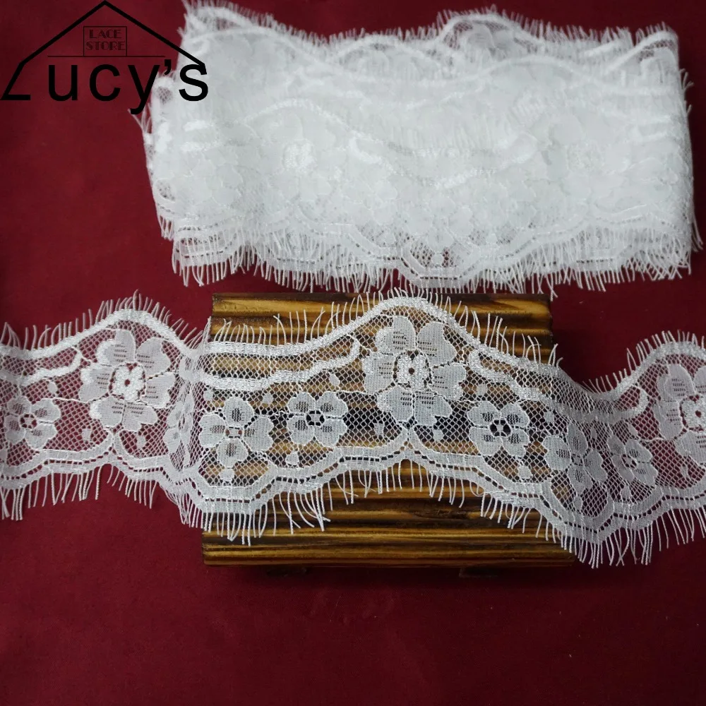 

6 Meters/2 pieces per lot 8CM width delicate hot selling eyelash scallop lace trimming High end lady wedding veil making lace