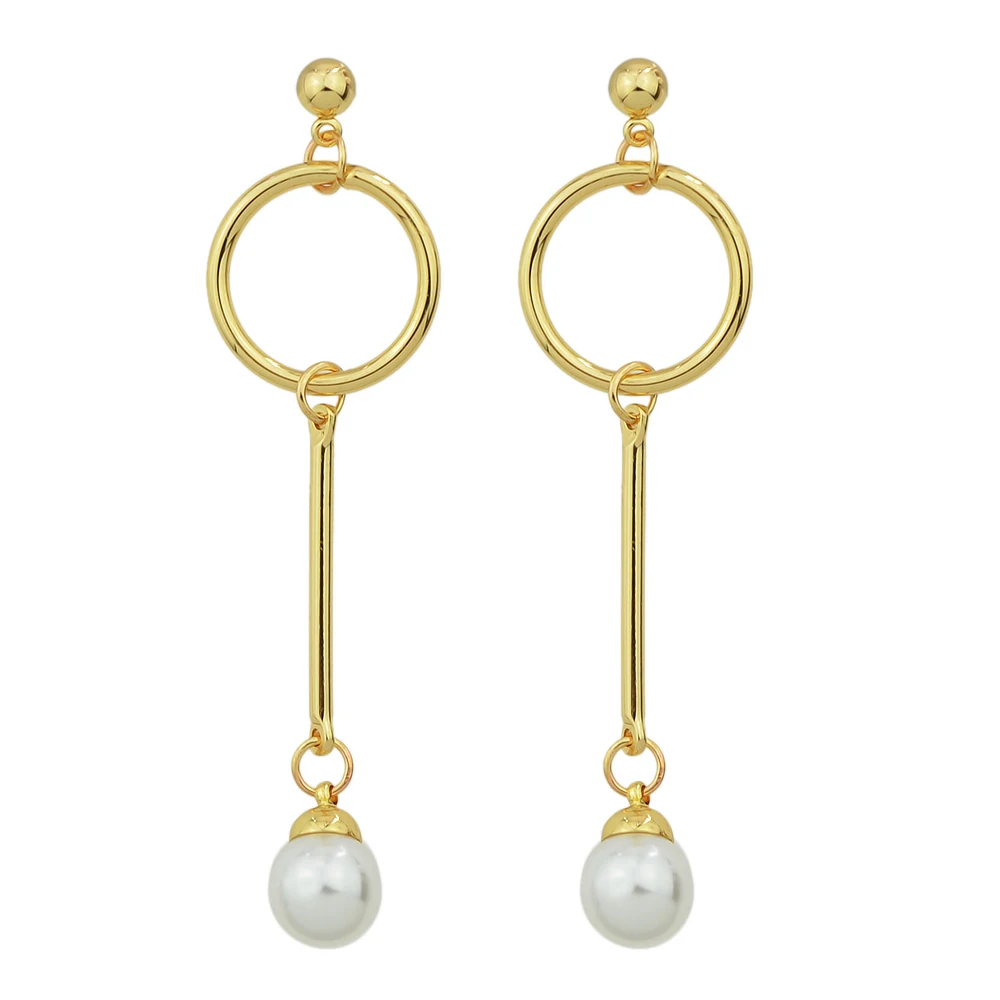 Minimalist Statement Earrings Silver Gold Color with Simulated pearl