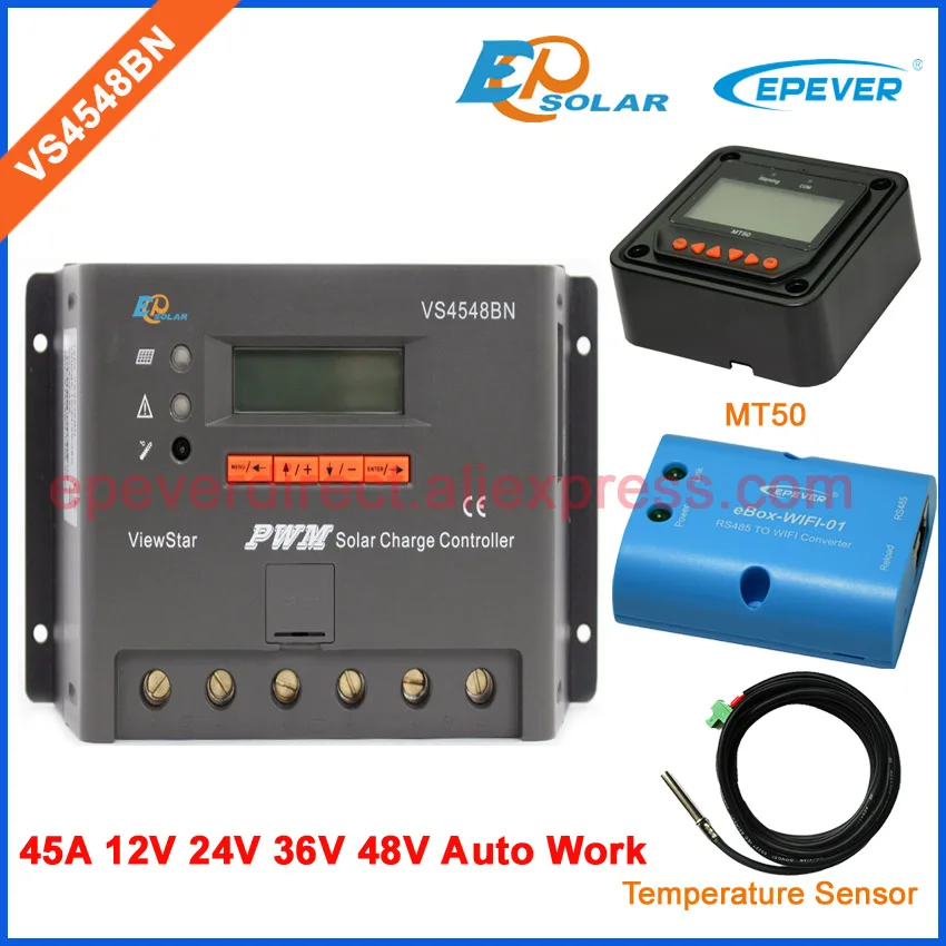 

EPEVER 45A 45amp battery solar charge regulator VS4548BN 12v 24v 36v 48v work wifi BOX sensor cable and MT50 meter