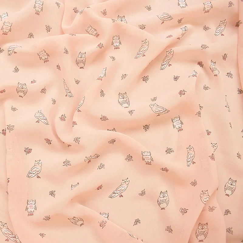 

2019 new high viscose chiffon fabric spring/summer printed fabric meat-pink owls with high quality
