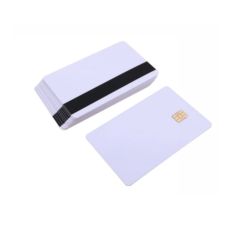 white blank pvc contact smart ic card with sle 4442 chip & magnetic stripe 3 tracks hico 2 in 1 cards