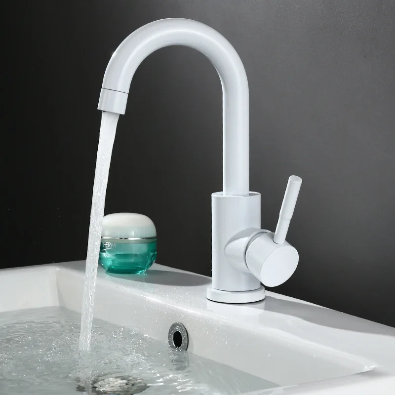 white 26cm Кухонный кран, вращающийся на 360 градусов, смеситель для раковины, Европейский, 304, нержавеющая сталь, овощной, черный или белый, окрашенный, кухонный смеситель - Цвет: white 26cm