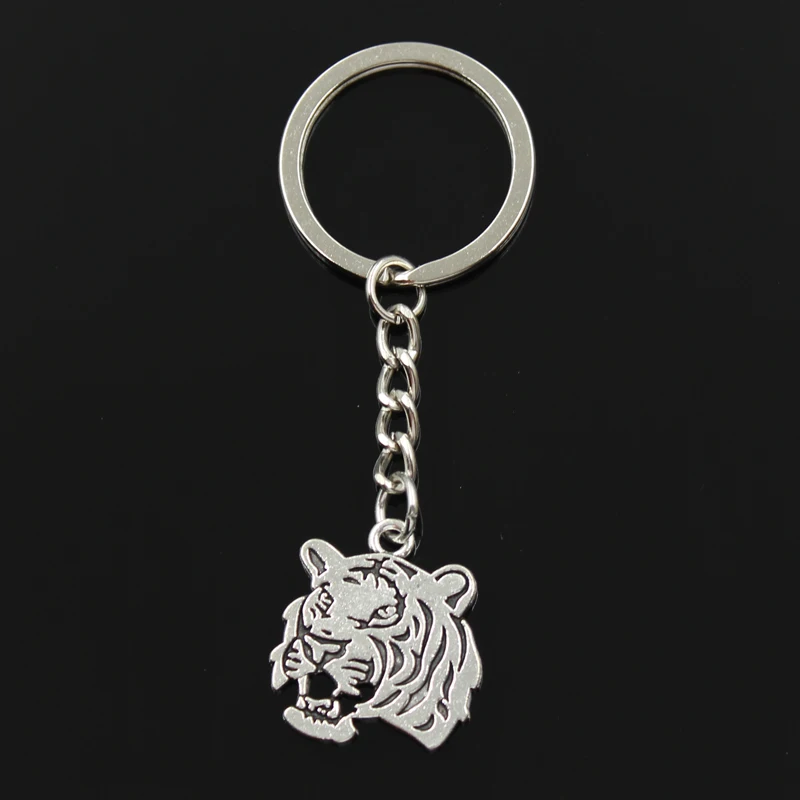 

Fashion 30mm Key Ring Metal Key Chain Keychain Jewelry Antique Silver Bronze Plated roaring tiger head 27x24mm Pendant