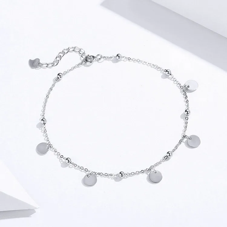 bamoer Silver Beads Anklets 925 Sterling Silver Geometric Minimalist Summer Fashion Foot Jewelry Bracelet for Ankle SCT011