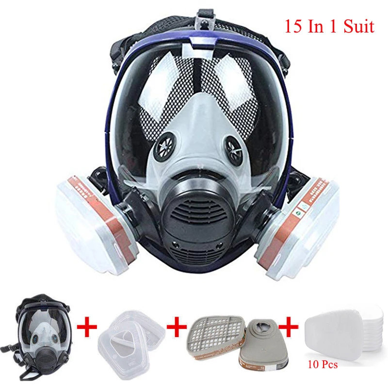 

15 in 1 Suit Organic Vapor Full Face Respirator Set Safety Gas Mask With Visor Protection For Paint Chemicals Pesticides