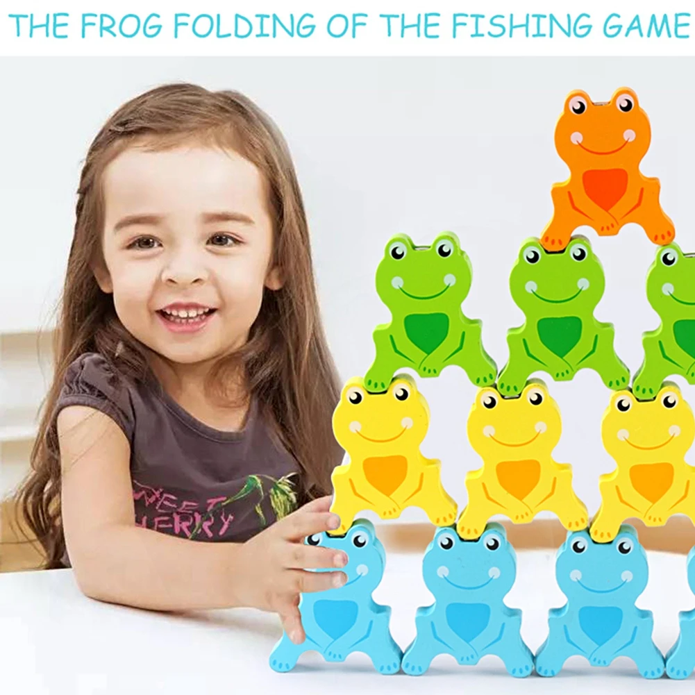  Baby Intellectual Educational Toy Children's Magnetic Wooden Frog Balanced Building Blocks Fishing  - 33012303391
