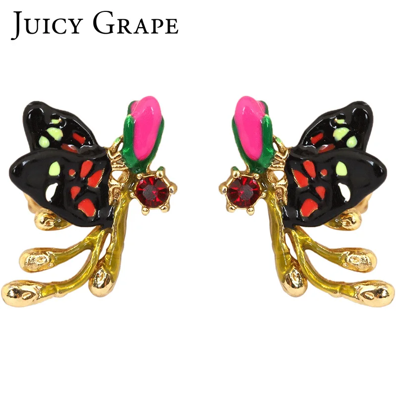 

New Arrival Enamel Glaze 925 Silver Hoop Hypoallergenic Insect Butterfly Support Mixed Wholesale For Women Earring Stud
