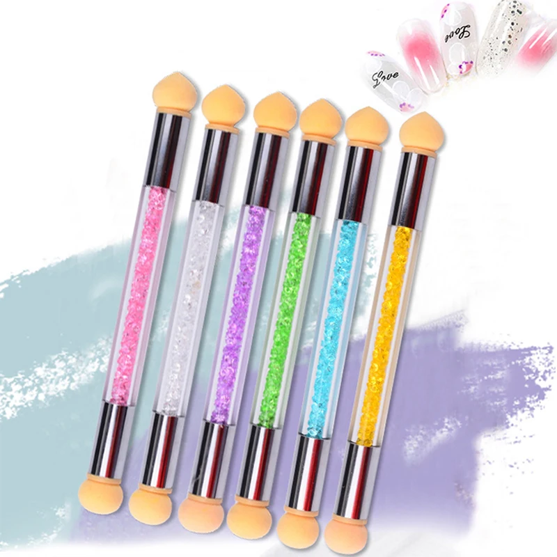 

Double-ended Silicone Nail Brush Pen Reusable Plastic Sponge Head Colorful Rhinestones Drawing Manicure Tools Handle Brush