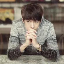 Градиент цвета с круглым вырезом пуловер, свитер для мужчин зимний тренд Свободные Винтаж термальность мужская одежда мужские свитера пуловер для мужчин