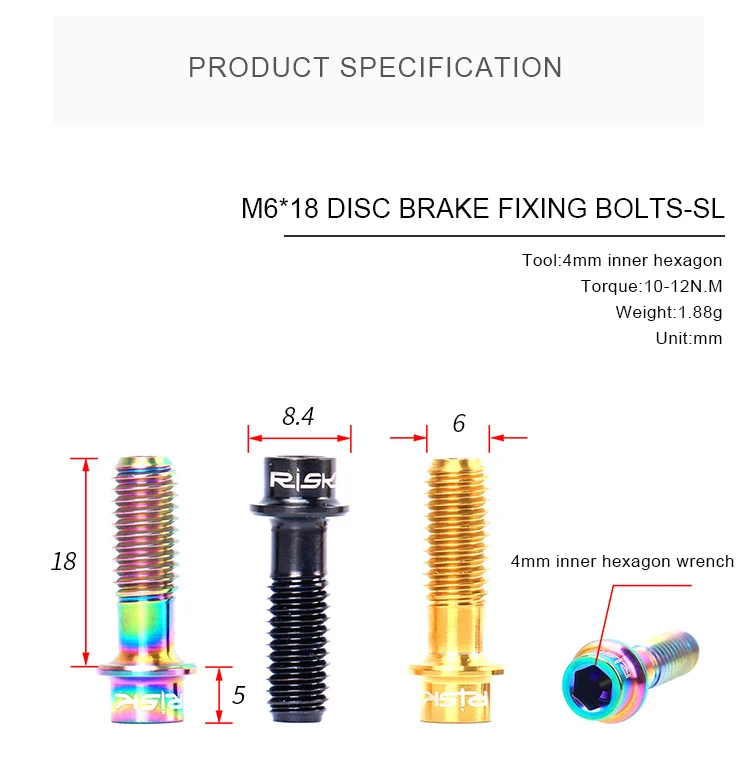 RISK 4 шт. M6x18mm полый титановый сплав дисковый тормоз горного велосипеда держатель крепежный болт легкий тормозной механизм горного велосипеда зажим XT винт