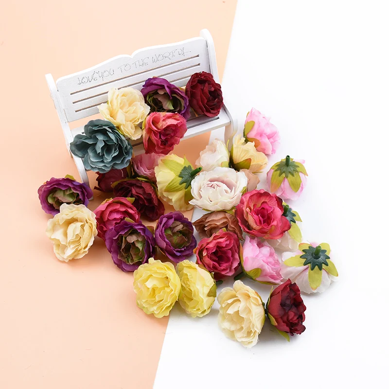 

10 pieces Silk roses flower wall wedding home decor accessories diy scrapbooking christmas wreath fake stamen artificial flowers
