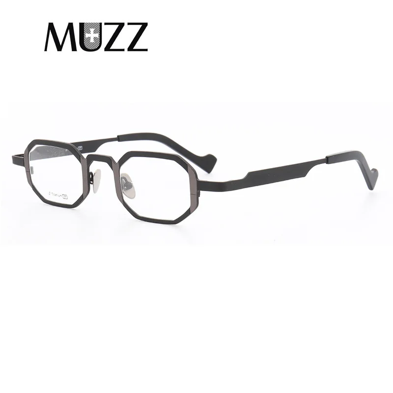 

MUZZ Pure Titanium Frames Fashion insider Men's Optical Hexagon Super Small full rim Eyeglasses Frame high myopia Prescription