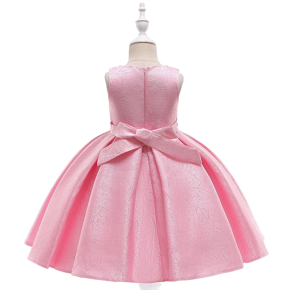 Розовый Sleevelss принцессы платья для девочек с цветочным рисунком Свадебный сатиновый причастие платье дня рождения 2019 кристаллами