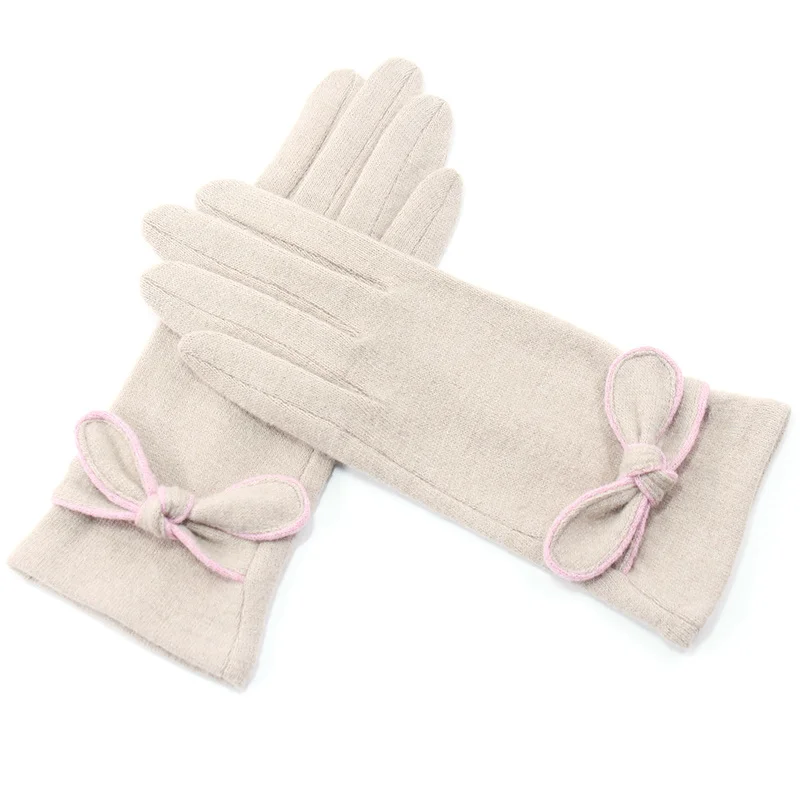 Стиль, женские зимние перчатки, теплые женские кашемировые перчатки для вождения, перчатки с сенсорным экраном, роскошные перчатки для мобильного телефона - Цвет: Beige