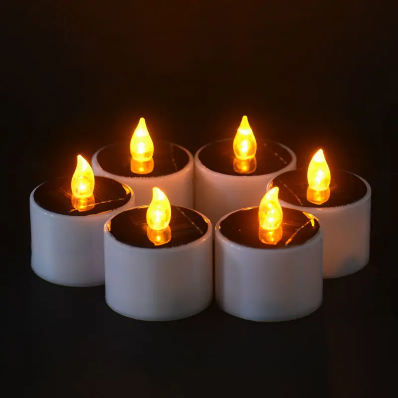 

6 Pcs/Set Yellow Flicker LED Lights Solar Power Candles Flameless Electronic Nightlight Candle QP2