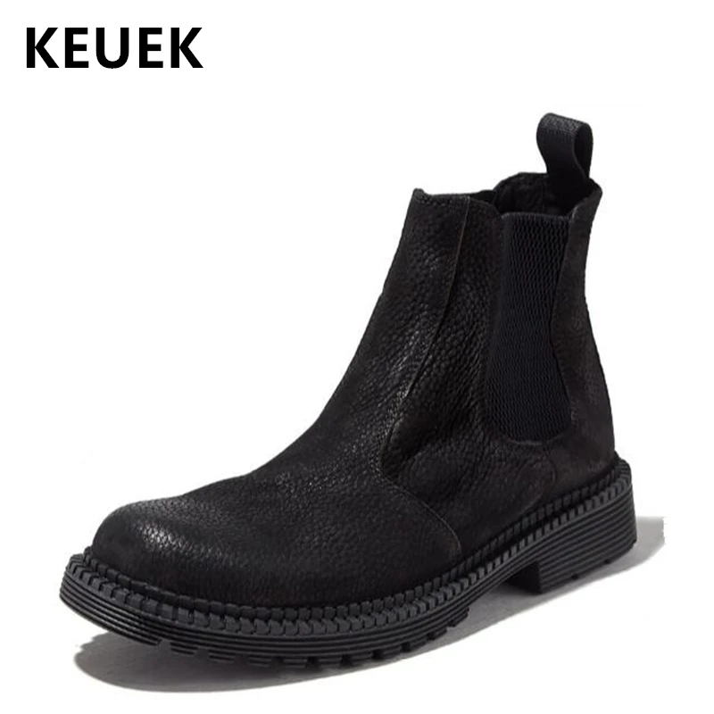 

Spring Autumn Men boots Genuine Leather Slip-On Chelsea Boots Outdoor Male Tooling shoes Ankle boots 02A