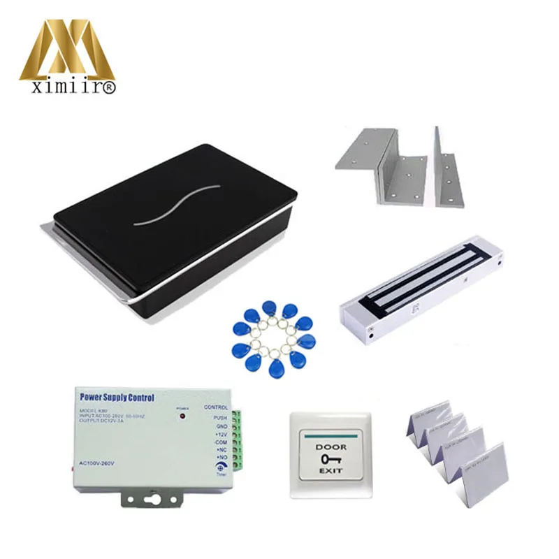 

Biometric SCR100 125KHZ smart card access control with EM lock ZL bracket MINI 12V3A power supply exit button and 10pcs ID keys