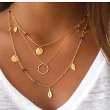 Pameng New Silver Color chain leaves multi layer pendant necklace for women Collier femme fashion jewelry
