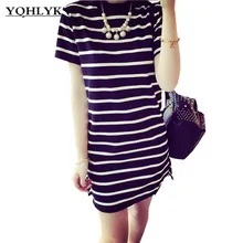 

2018 New Fashion Summer Women's Dresses Short-sleeved striped loose Show thin T-shirt dress Casual large size women clothing 031