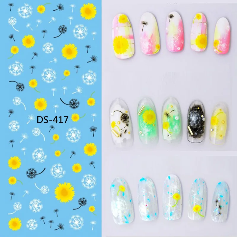 

1 Pc Colorful Flower Pattern Black Letter Stripe Watermark Large Sheet Decal Sticker DS-411-420 Japan Manicure Nail Sticker