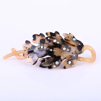 

Buena leaves banana clip auger rhinestone twist hair pin to acetic acid Ponytail holder ornaments headdress Pin shaft clip SA034