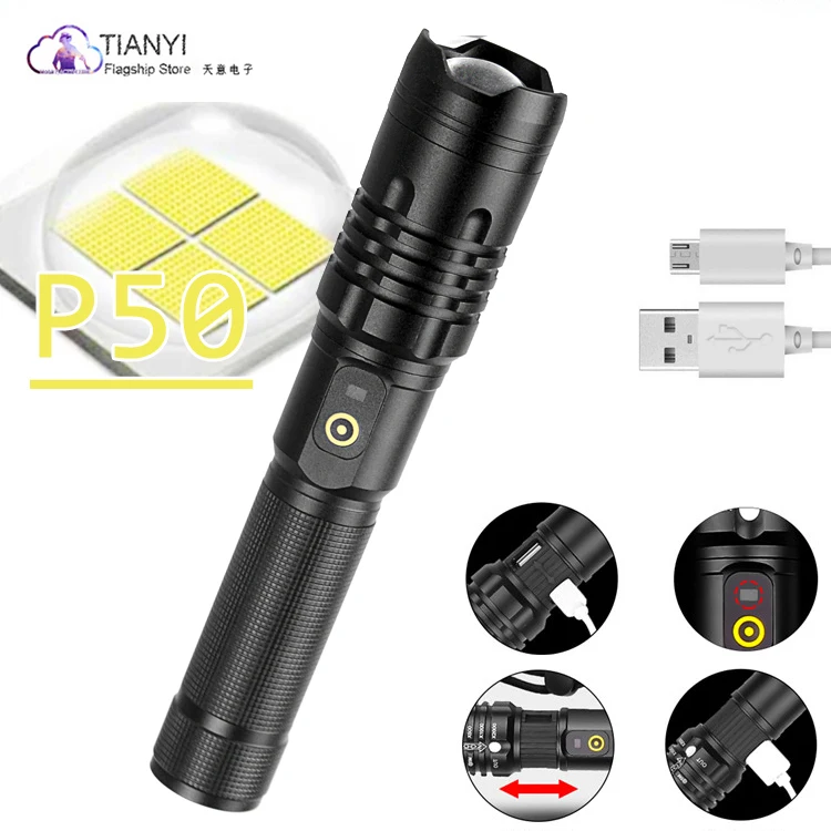 

50000 lumens flashlight xhp50.2 most powerful flashlight USB Rechargeable Torch clip Hunting light Waterproof for 18650 battery