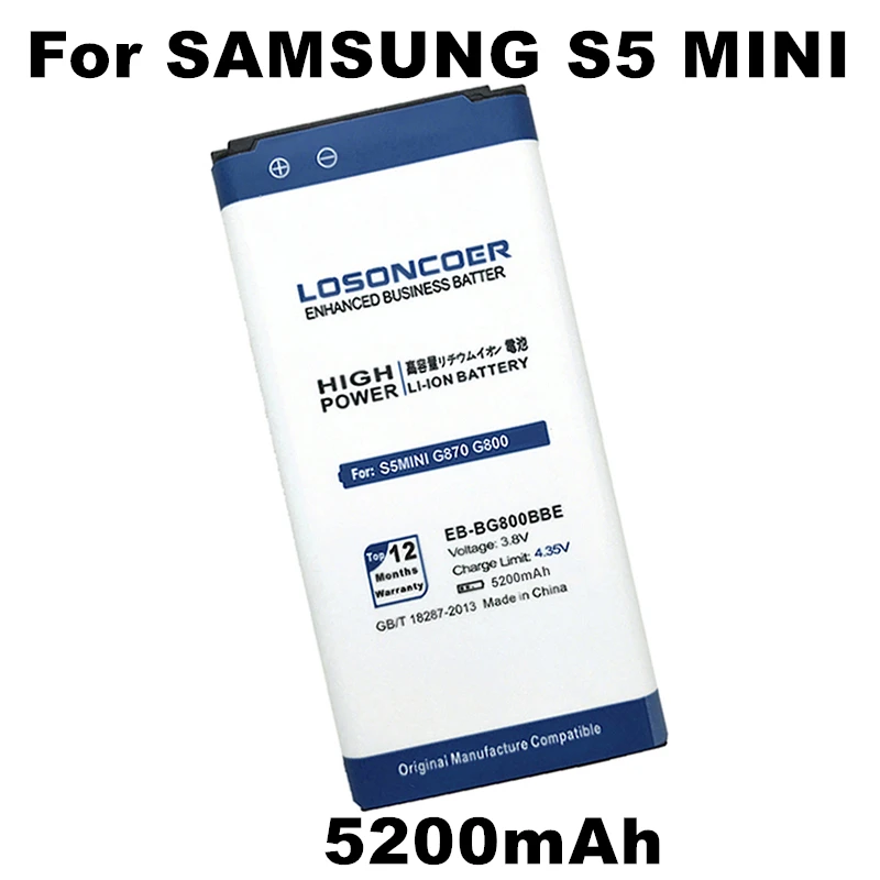 LOSONCOER 5200 мА/ч EB-BG800BBE для samsung Galaxy SV мини S5 Батарея S5mini G870 SM-G800F SM-G800H EB-BG800CBE | Мобильные