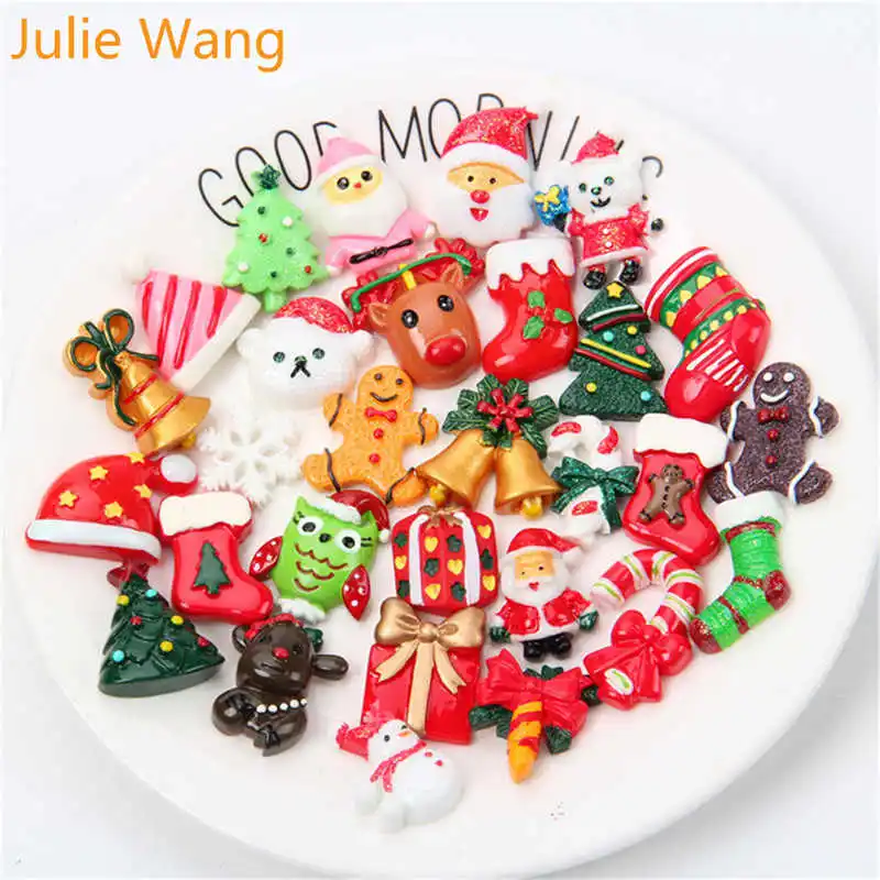 

Julie Wang 20pcs Randomly Mix Christmas Series Resin Flatback Cabochon Charms Pendant Jewelry Making Accessory Phone Decor