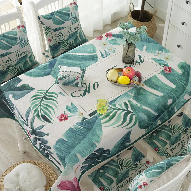 

Green Frond Pattern Linen Table Cloth For Dustproof 1pcs Dinner Tea End Decor Table Cover Quality Rectangle 4 Colors Tablecloth