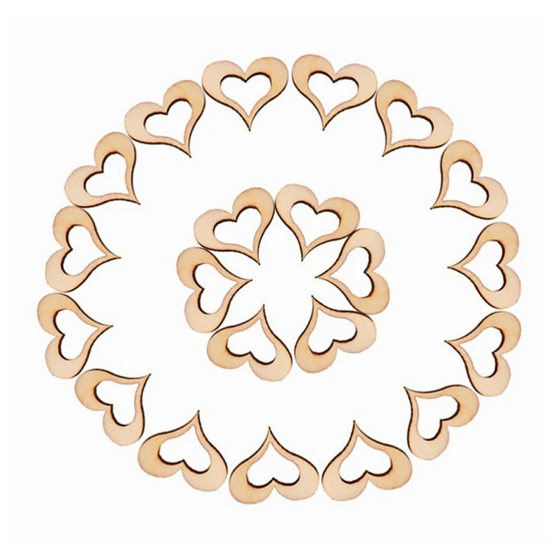 10-30MM 100pcs Blank Hollow Heart Crafts Computer Laser Cut High Quality Natural Wood Wedding Decor Embellishments Supplies | Дом и сад