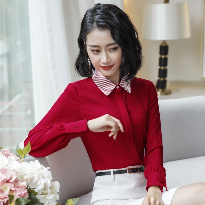 2018 Otoño Invierno moda rojo de manga larga Blusas y Camisas de mujer OL estilos femenina Tops señoras de oficina Blusas|Blusas y camisas| - AliExpress