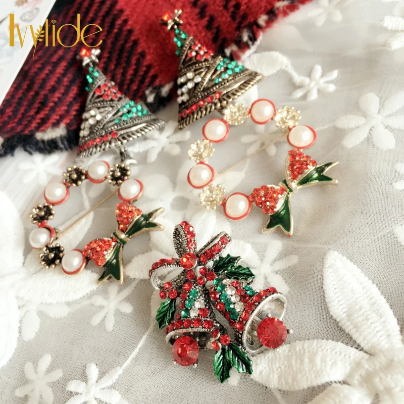 Lvytide Brooches and pins Red green imitation pearl rhinestone