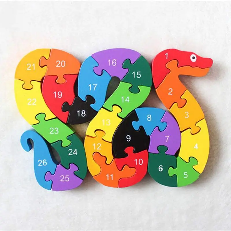 Алфавит головоломка 3D дерево детский образовательный игры животные змея игрушка подарок