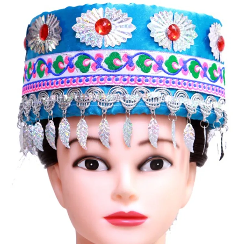 4 цвета для взрослых и детей головной убор для меньшинств китайский национальный танец шляпа китайский miao одежда аксессуары краткое представление шляпа