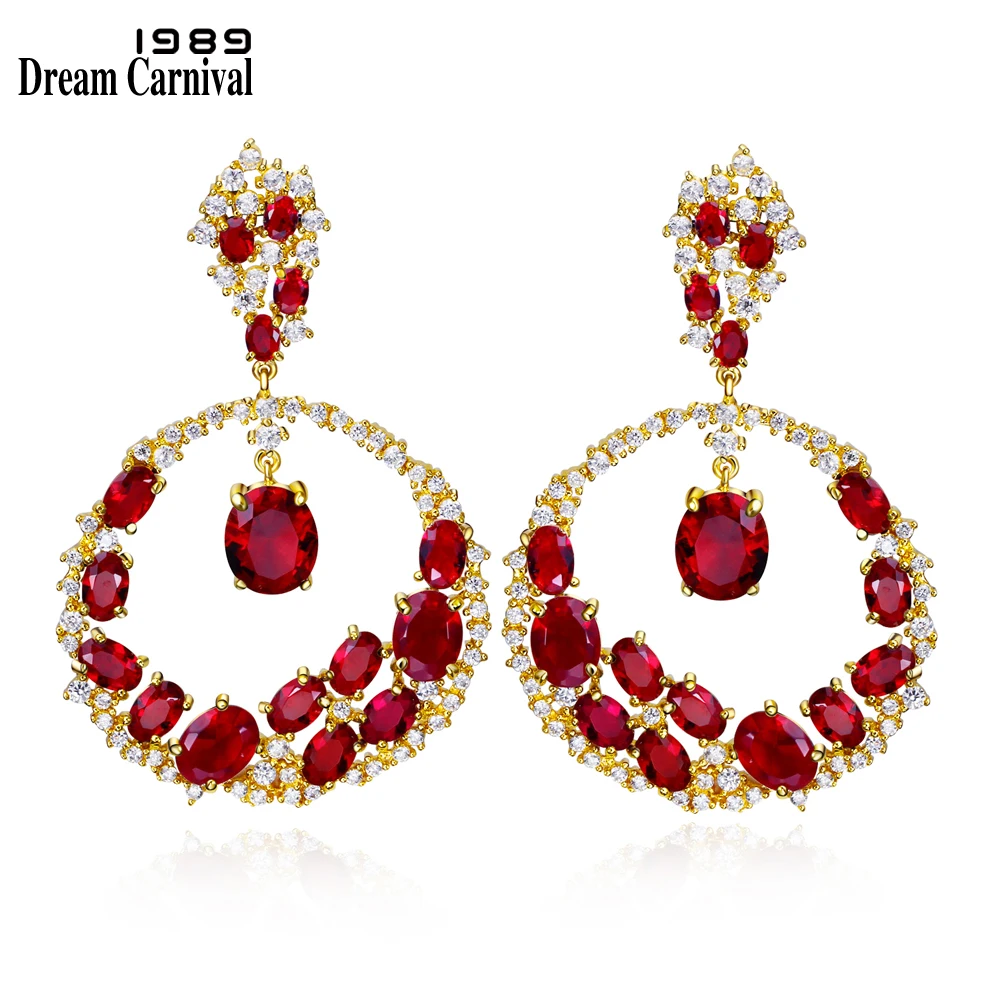 

DreamCarnival 1989 Unique Design Grade AAA Cubic Zirconia Jewelry Wedding Dangles Red Purple Stones Gold-Color Earrings SE10417G