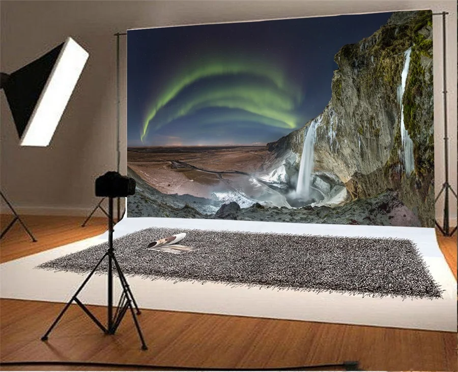 Laeacco Aurora Звездная ночь водопад дикие Живописные фоны для фотосъемки виниловый