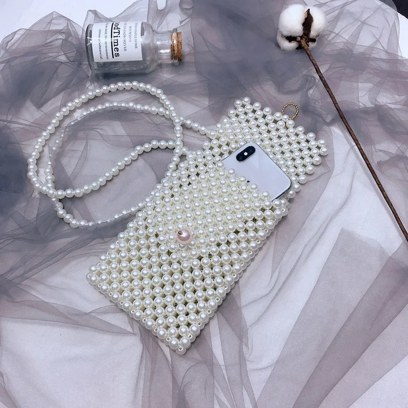 

AOMU 2019 Korean Fashion Handmade Simulated Pearl Bead Mobile Phone Bag Long Chain Pendants For Women Girl Party Jewelry Gifts