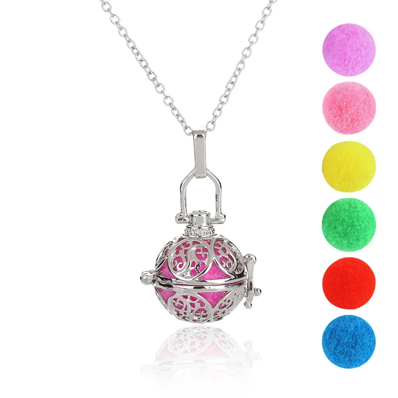 

Explosions hollow retro tai chi pattern cage necklace fashion can open aromatherapy color ball pendant
