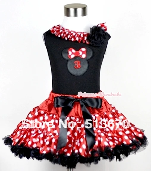 

Black Tank Top with 3rd Birthday Number Minnie Print with Minnie Dots Lacing & Black Rose With Minnie Dot Pettiskirt MAMG207