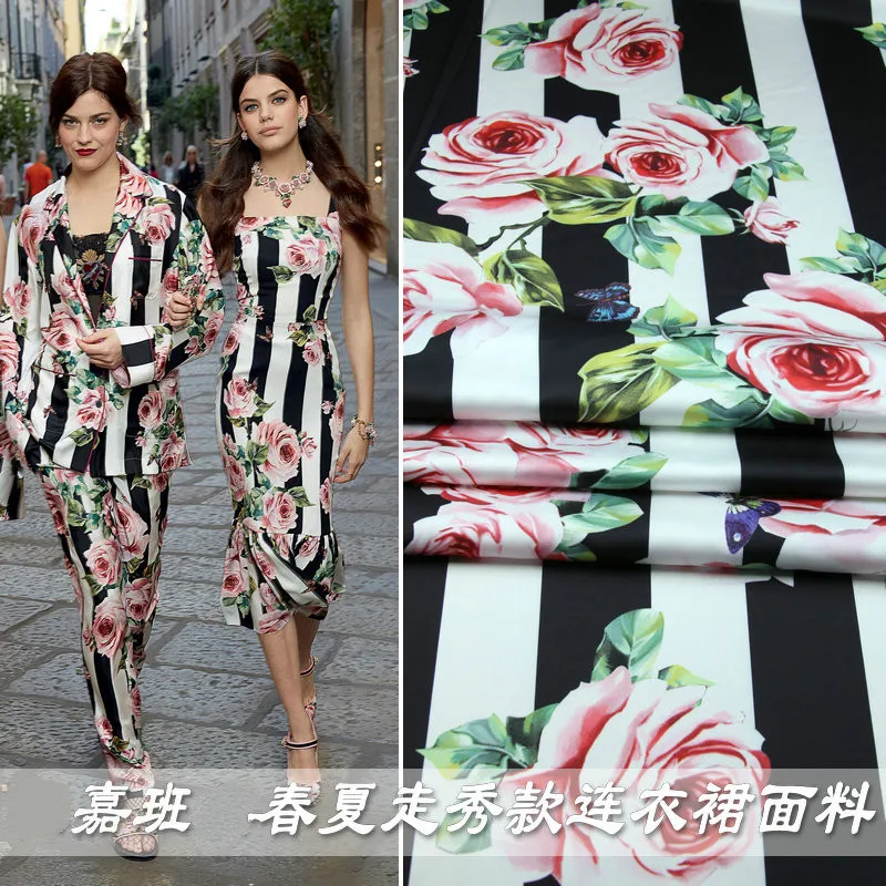 New Spring And Summer Black And White Striped Rose Butterfly Print