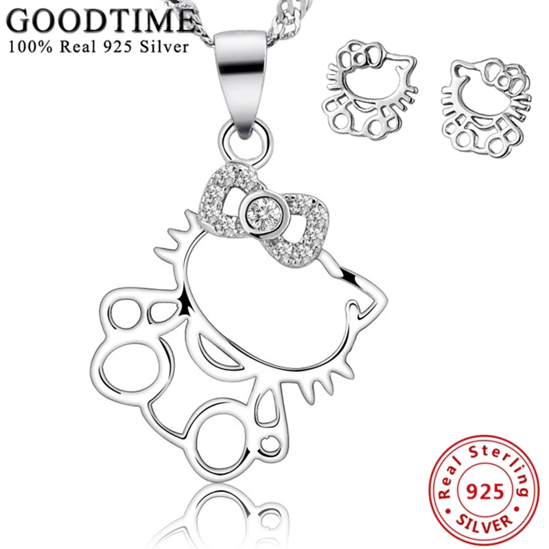 Joyería de plata 925, conjuntos de joyas de moda encantadores para niñas, collar y pendientes de plata de ley 925, regalos para niñas AliExpress