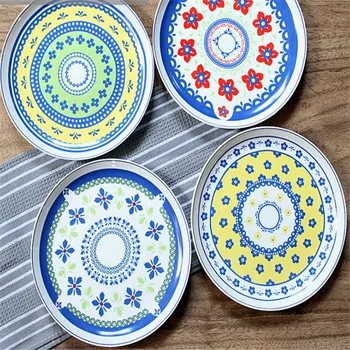 

Creative Vintage Folk Style Dinner Plates Western-Style Tableware Ceramic Plate Fruit Plate Cutlery Disc Tableware