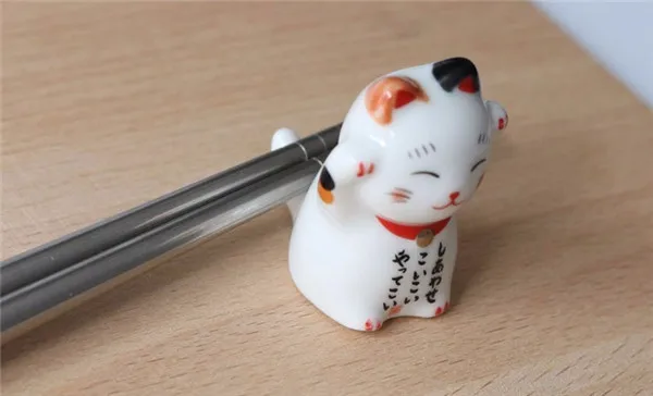 Plutus Lucky Wealth Cats Ceramic Chopsticks Rest Stand Rack Fruit Plate 6pcs - 7