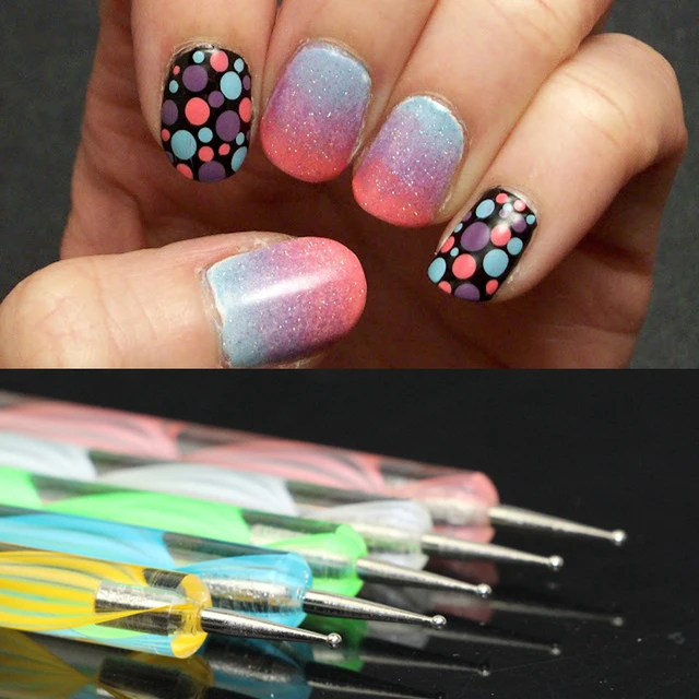5pcs 2way Nail Art Dotting Pens Polish Pen Marbleizing Painting 5pcs 2way Nail Art Dotting Pens Polish Pen Marbleizing Painting Dot Tool Diy